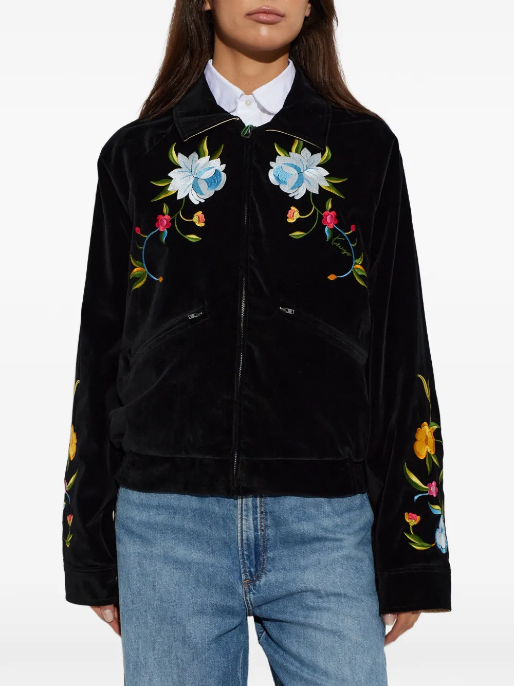 Kenzo Wildflower fluwelen jack met borduurwerk Zwart