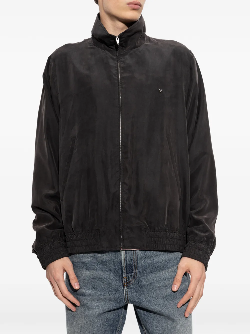 Valentino Garavani Zijden jack met metallic V-detail Zwart