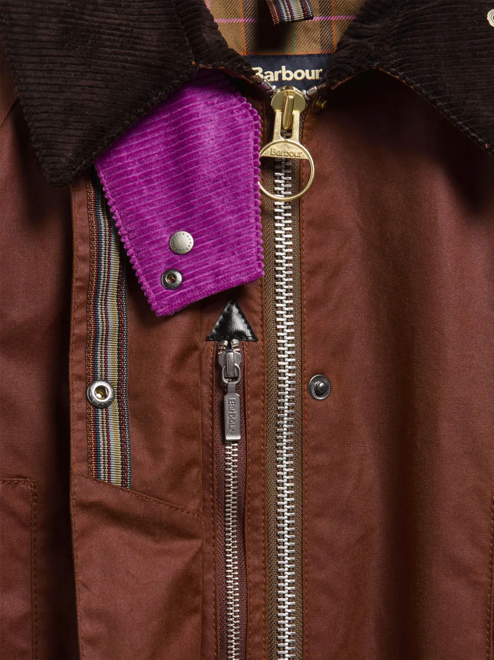 Barbour x Paul Smith Beauford jas van gewaxte katoen met ribfluwelen kraag Bruin