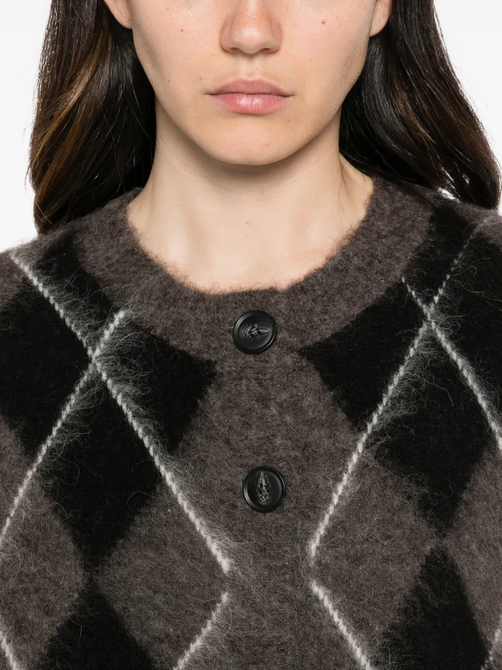 Gestuz Alpaca vest met argyle-breisel Grijs