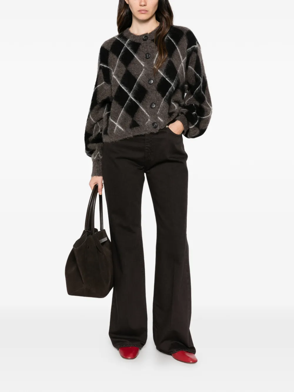Gestuz Alpaca vest met argyle-breisel Grijs
