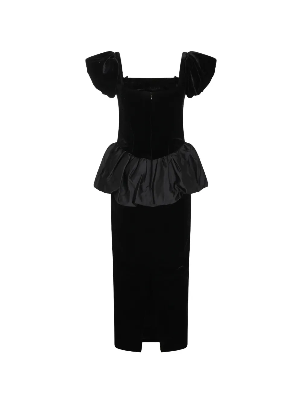 Self-Portrait black velvet bubble peplum midi dress Zwart