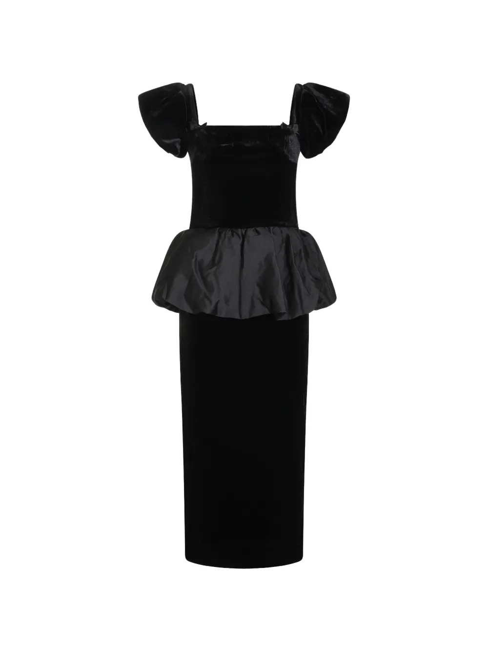 Self-Portrait black velvet bubble peplum midi dress Zwart