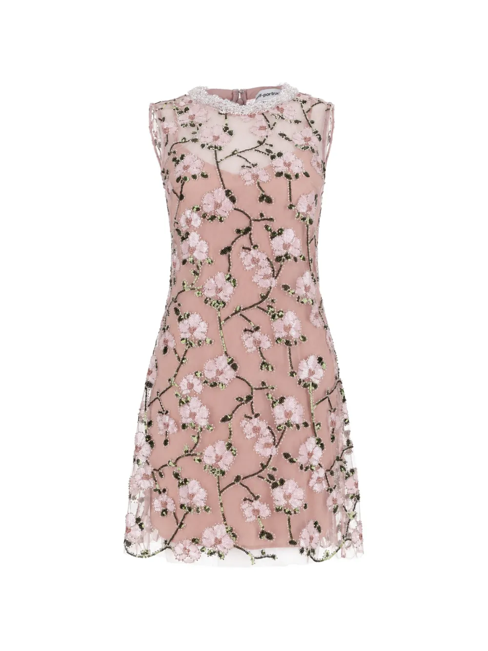 Self-Portrait pink floral sequin embellished mini dress Beige