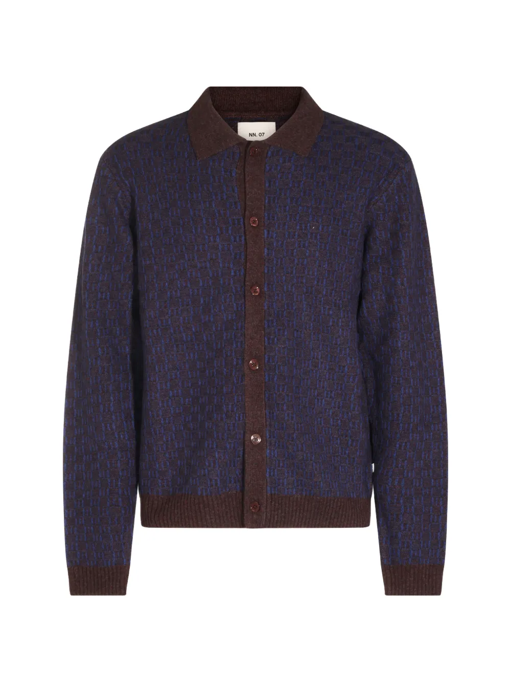 Nn07 Thor Checked Button-up Cardigan In Purple