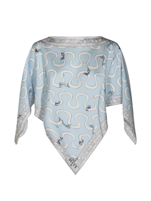Pucci Graphic-print Silk Top in Blue
