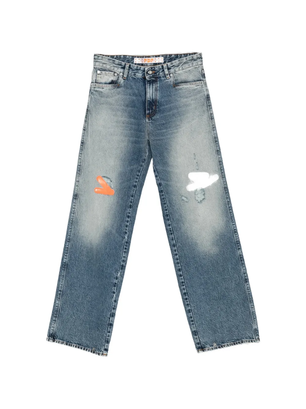 Pdf Distressed Graphic-print Straight-leg Jeans In 블루