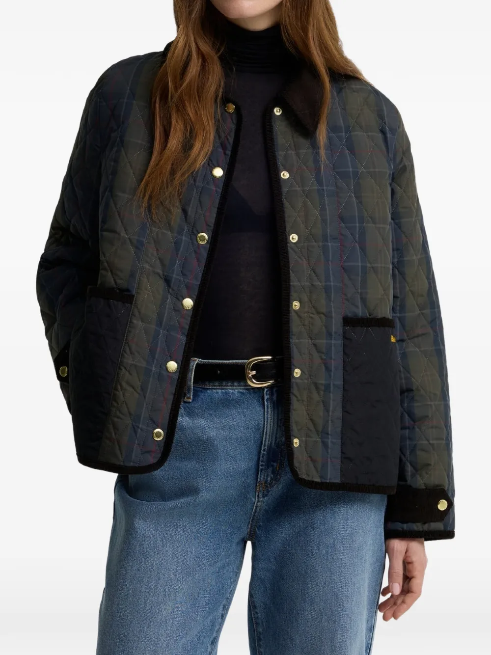 Barbour International Ainsdale gewatteerd geruit jack Groen