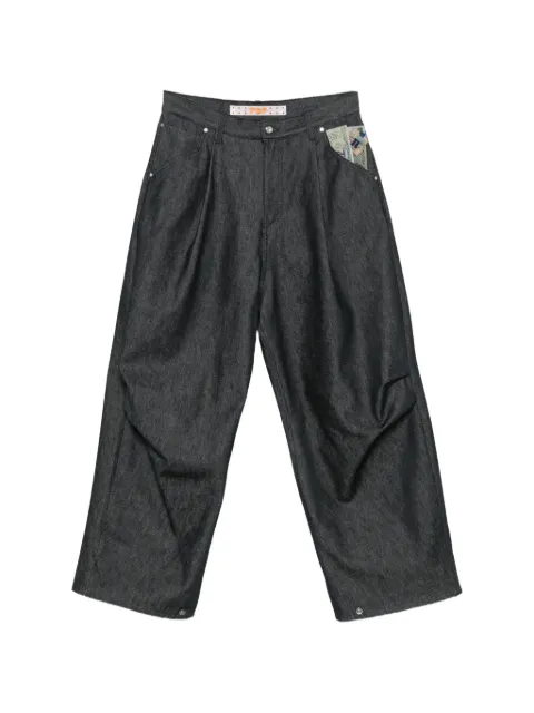 PDF pleated-detail graphic-print jeans