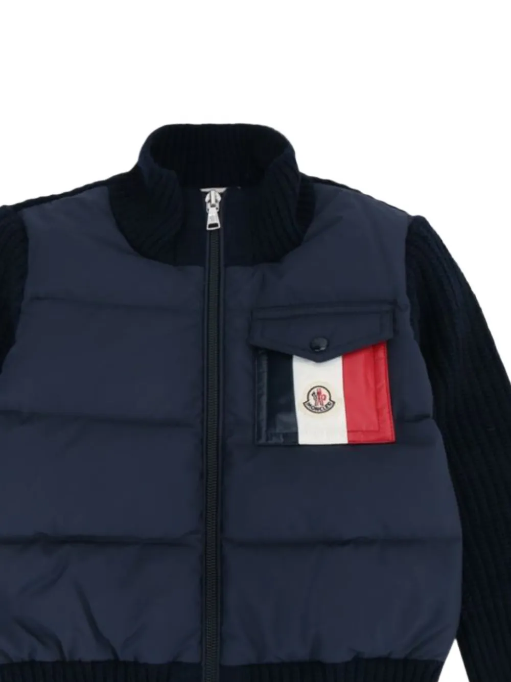 Moncler Enfant Ribgebreide trui met gewatteerd vlak Blauw