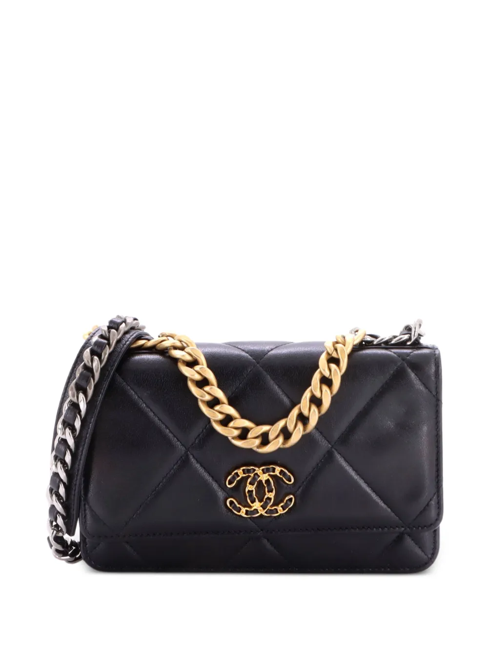 CHANEL Pre-Owned Borsa a tracolla 19 in pelle di agnello trapuntata con catena - Nero
