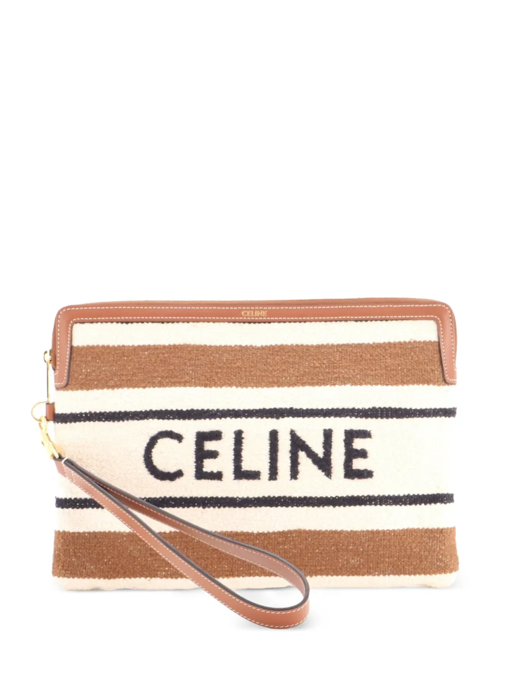 Celine Pre-Owned Kleine Clutch aus gestreiftem Jacquard mit Logo - Braun