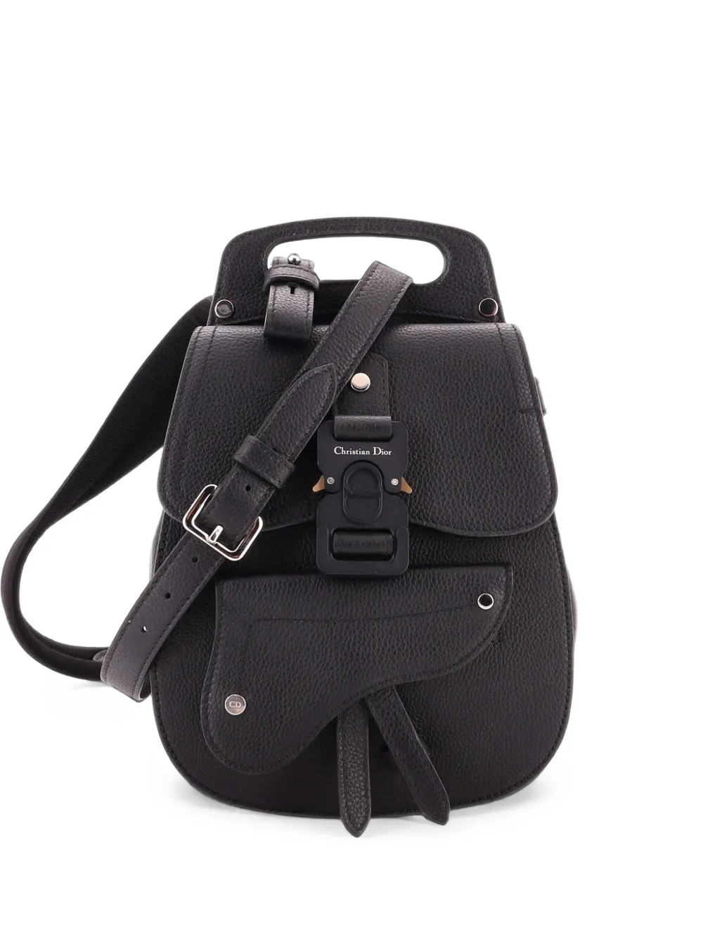 Pre-owned Dior Saddle Leather Mini Backpack In Black