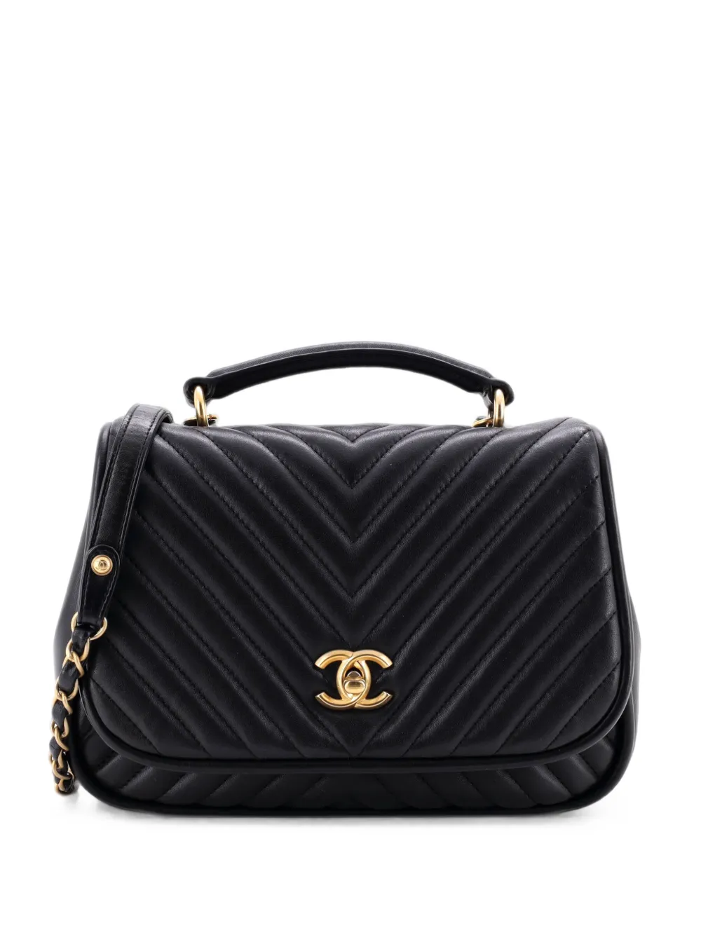 CHANEL Pre-Owned Reversed Round Flap Bag Chevron Lambskin Medium satchel - Nero
