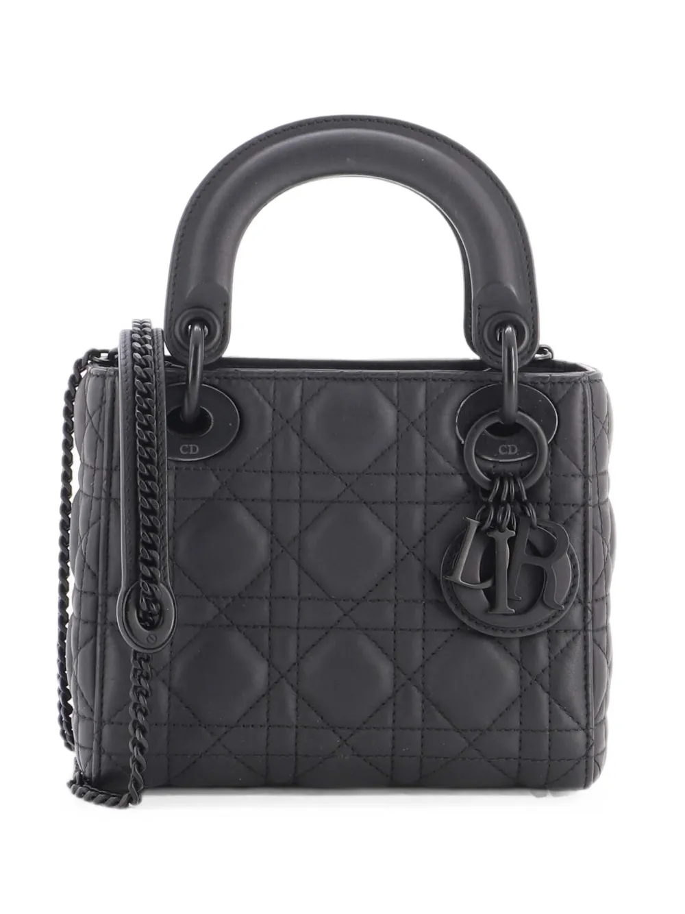 Christian Dior Pre-Owned Mini Ultra Matte Lady Dior Cannage Schultertasche mit Kette - Schwarz