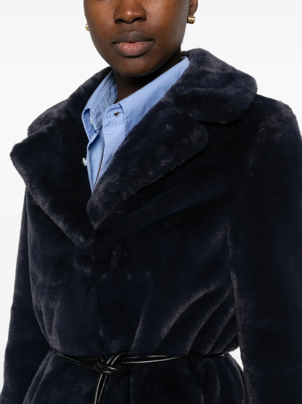 Herno Jas van imitatiebont met ceintuur Blauw