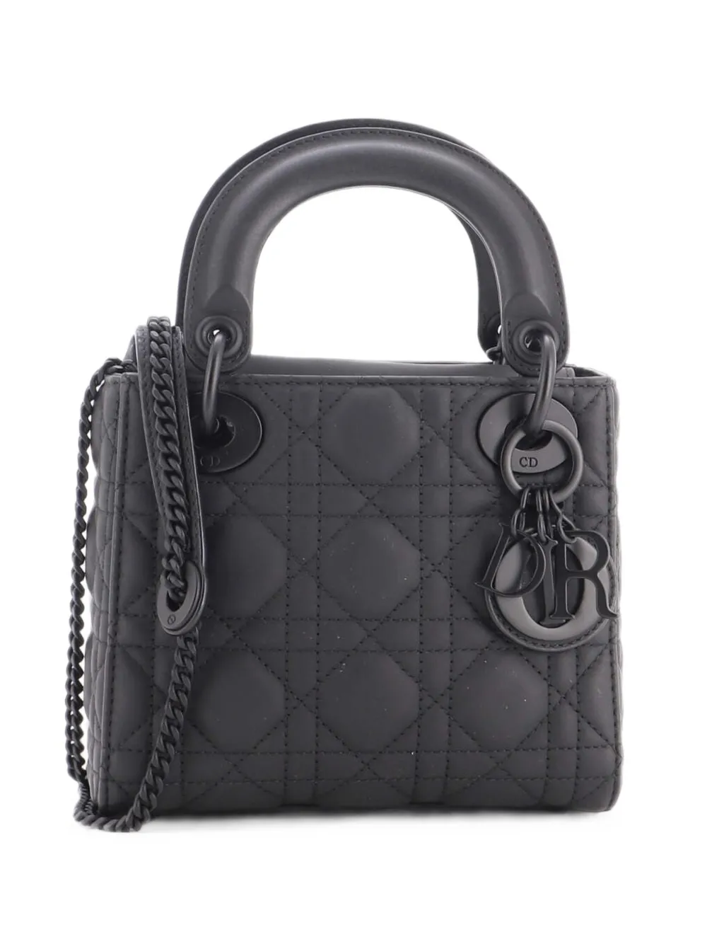 Christian Dior Pre-Owned Mini Ultra Matte Lady Dior Cannage Schultertasche mit Kette - Schwarz