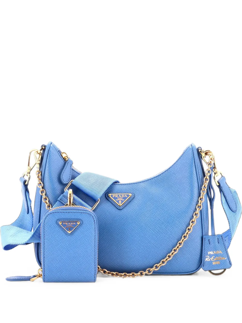 Prada Pre-Owned Kleine Re-Edition 2005 Schultertasche aus Saffiano-Leder - Blau