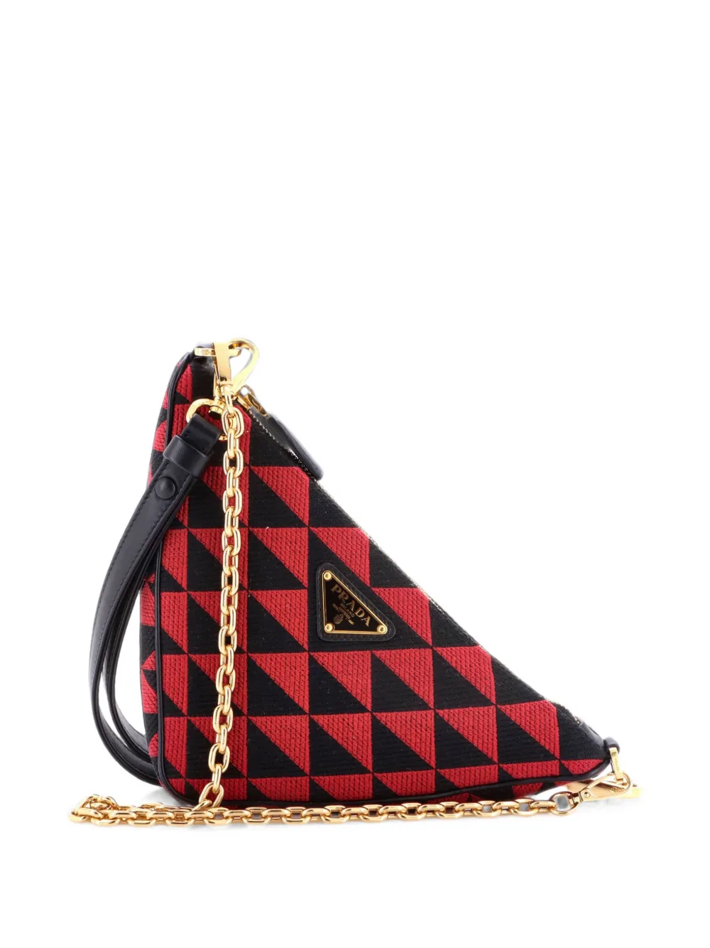 Prada Pre-Owned Symbole Triangle Bag Leather and Jacquard Mini shoulder bag - Nero