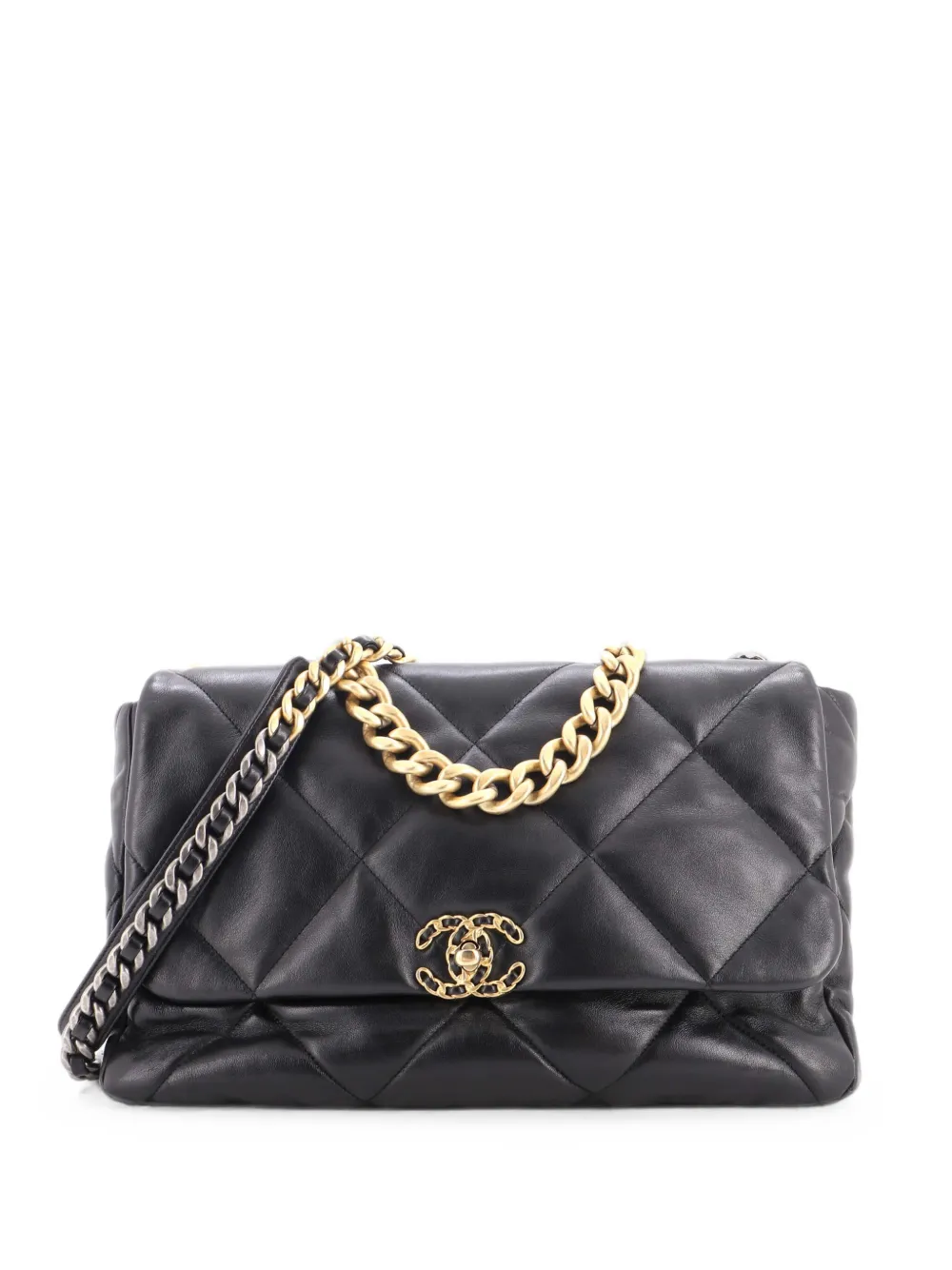 CHANEL Pre-Owned Borsa a tracolla 19 maxi in pelle trapuntata con battente - Nero