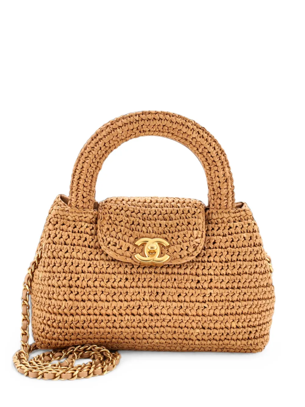 CHANEL Pre-Owned Borsa shopper Kelly mini in rafia intrecciata con manico - Toni neutri
