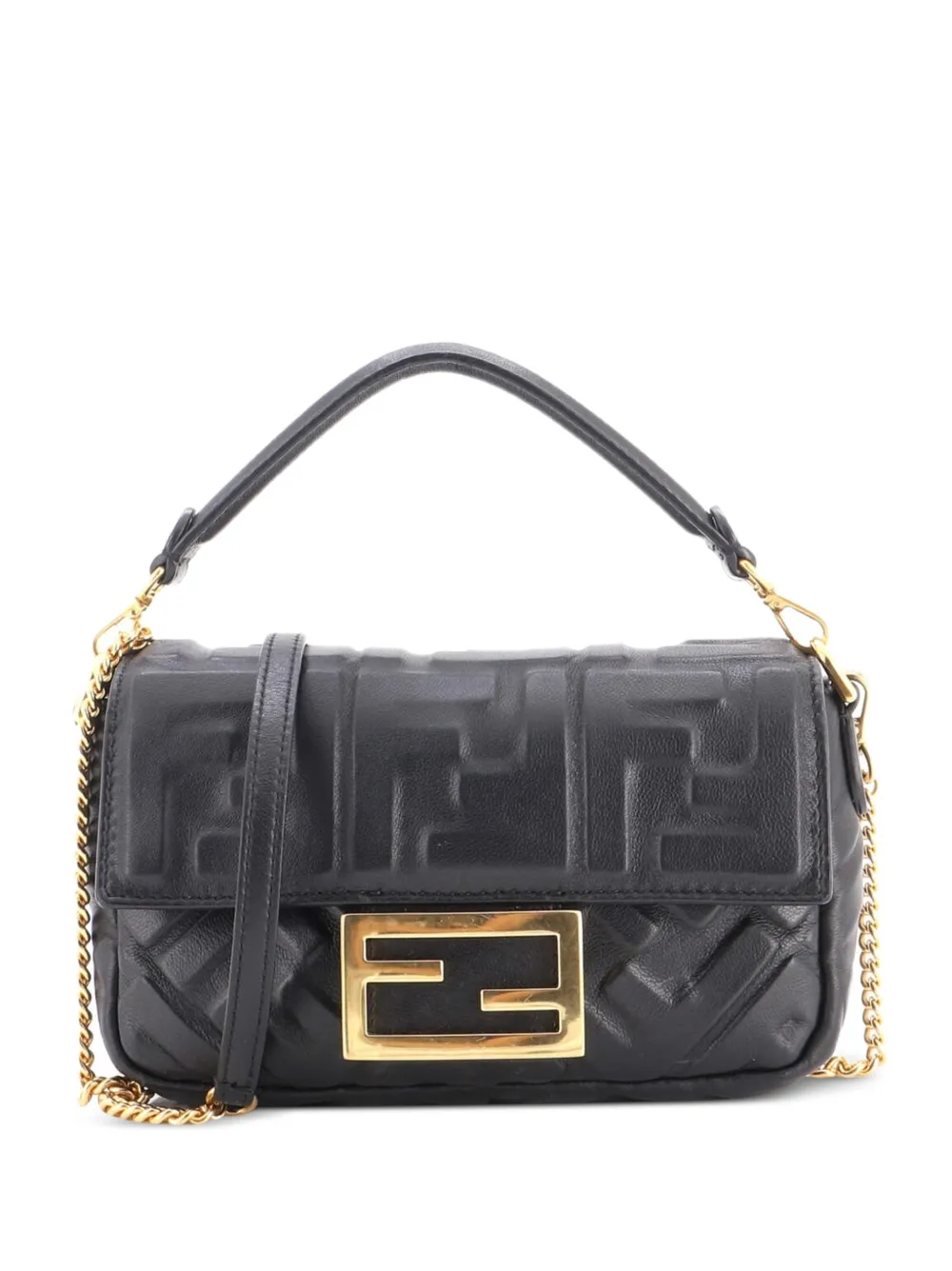 Fendi Pre-Owned Baguette NM Bag Zucca Embossed Leather Mini crossbody bag - Black