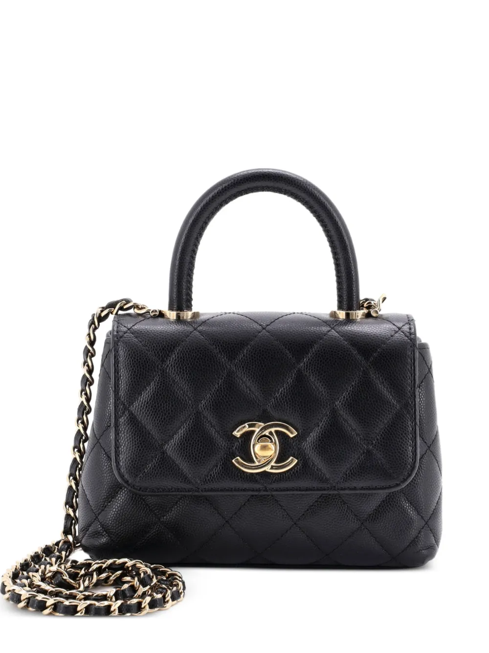 CHANEL Pre-Owned Clutch Coco mini in pelle Caviar trapuntata con catena e manico - Nero