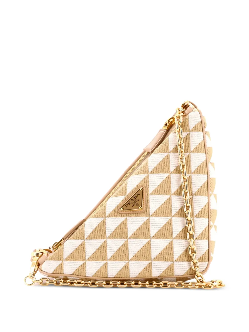 Prada Pre-Owned Double Symbole Triangle Bag Leather and Jacquard Mini shoulder bag - Toni neutri