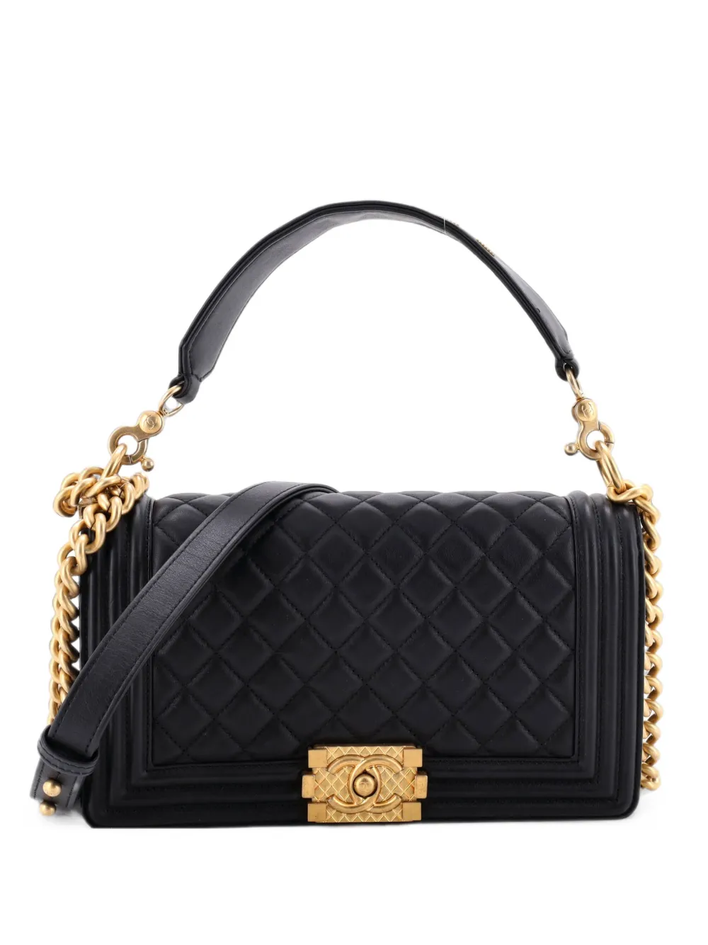 CHANEL Pre-Owned Borsa a spalla Boy media in pelle di vitello trapuntata con battente e logo - Nero