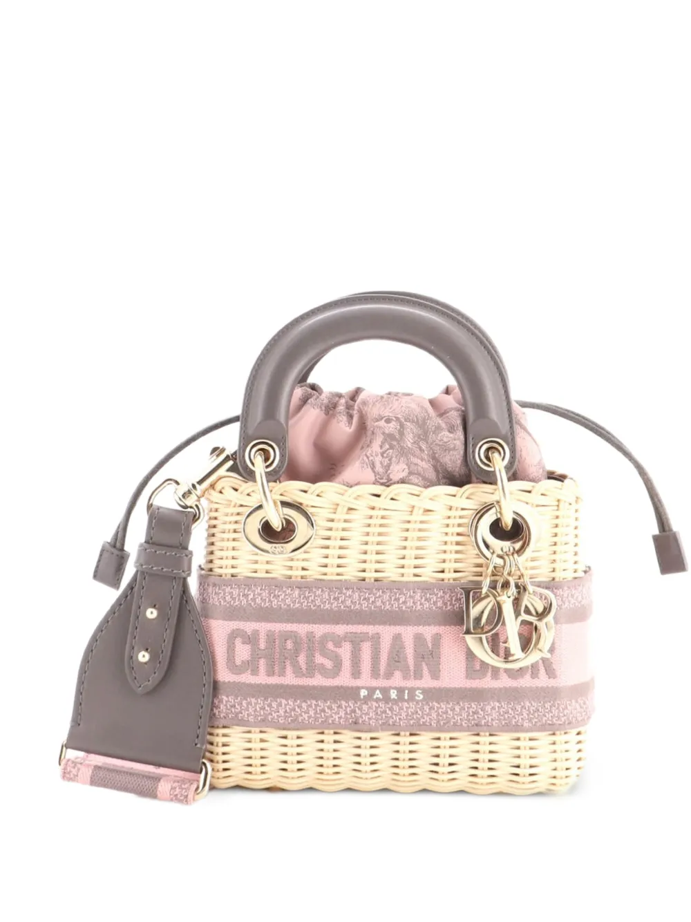 Christian Dior Pre-Owned Mini Lady Dior Tote Bag aus Wicker- und Oblique-Canvas - Nude