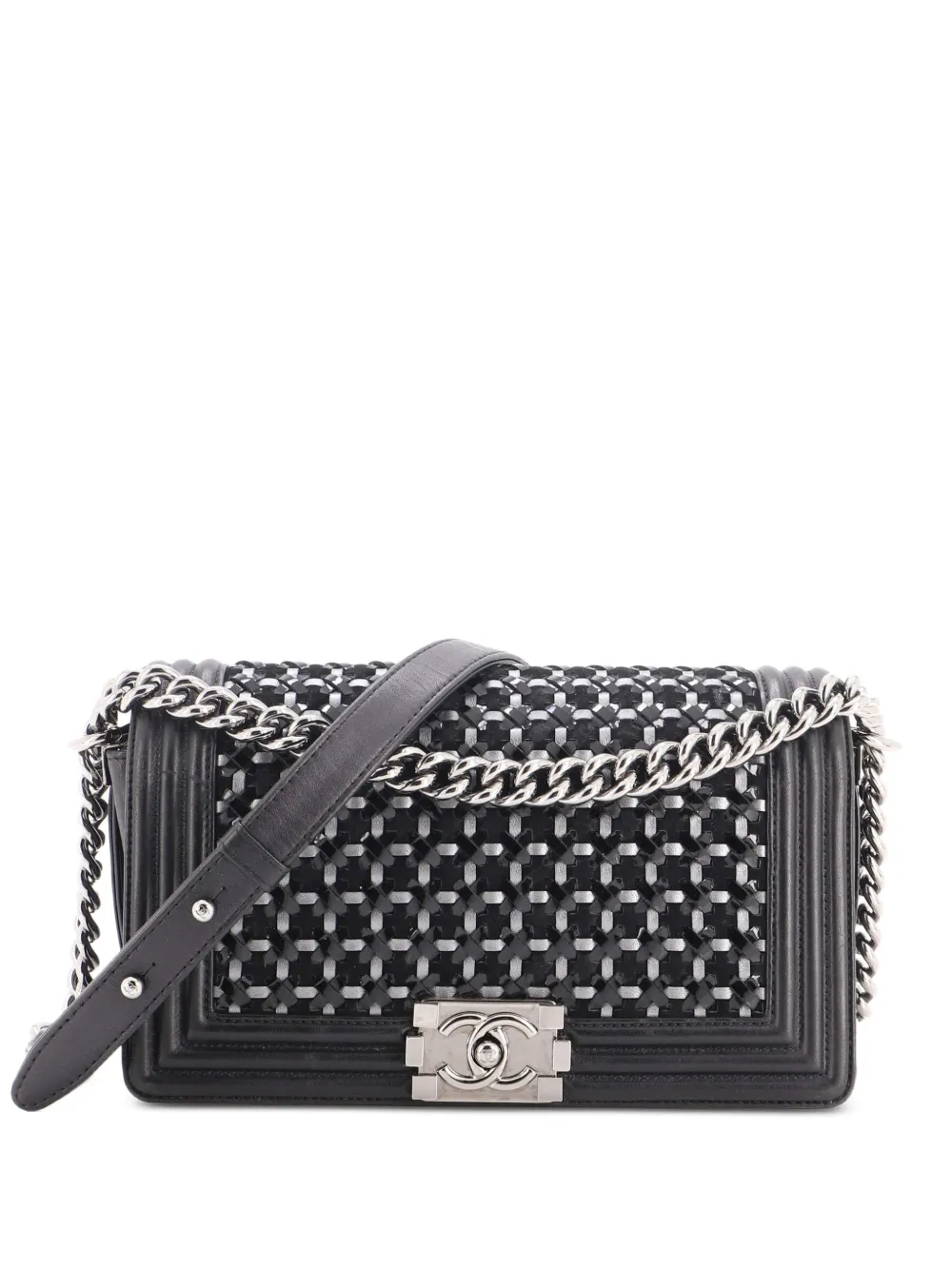 CHANEL Pre-Owned Borsa a spalla Boy media in pelle di vitello con finitura lucida e battente - Nero