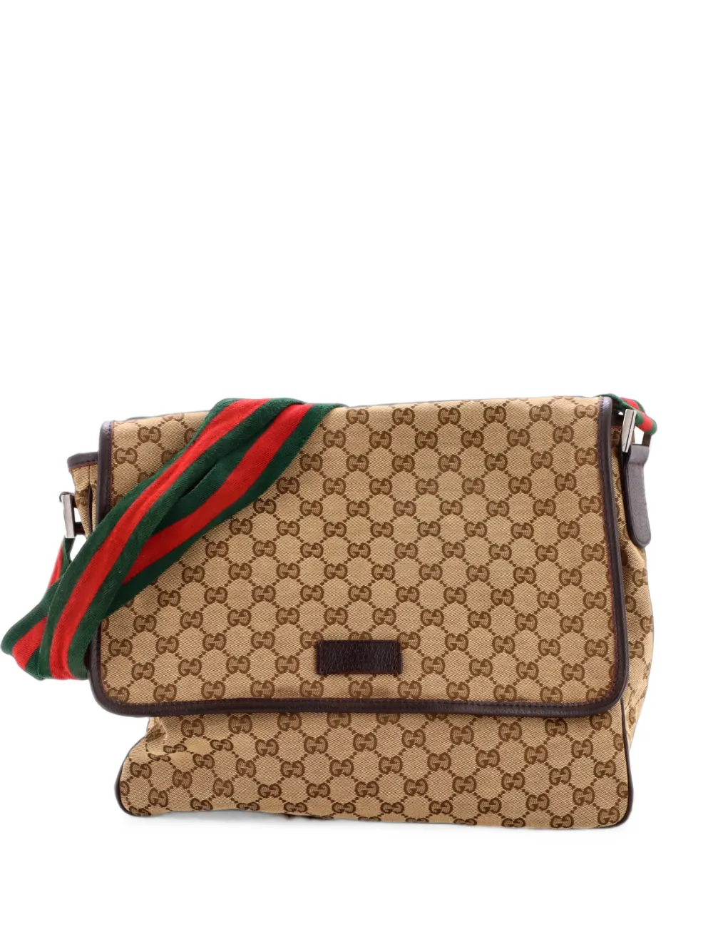 Gucci Pre-Owned Web Strap Flap Messenger GG Canvas Medium crossbody bag - Brown