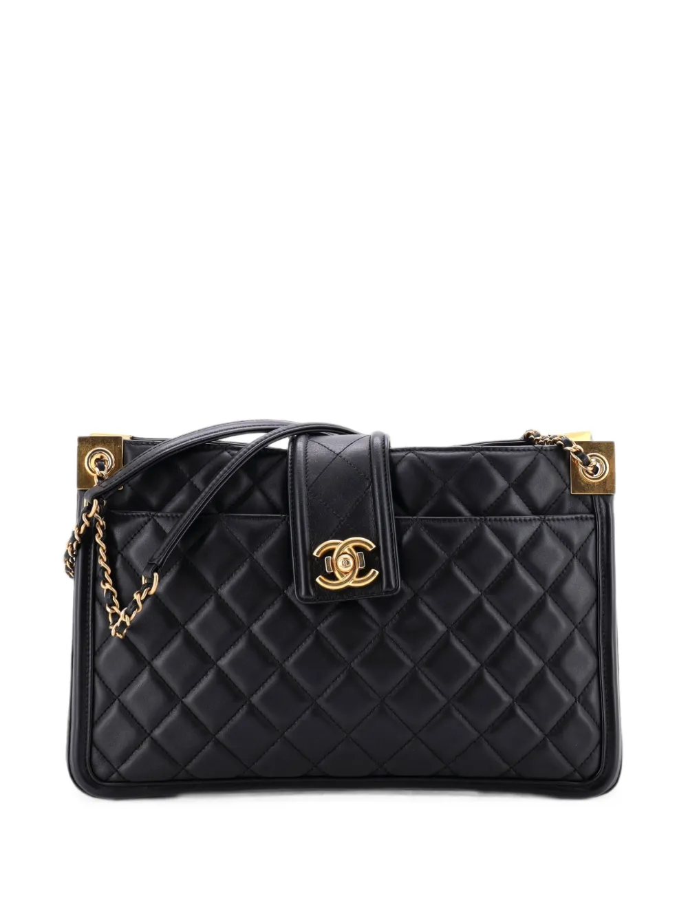 CHANEL Pre-Owned Elegant CC Tote Quilted Lambskin Large satchel - Black