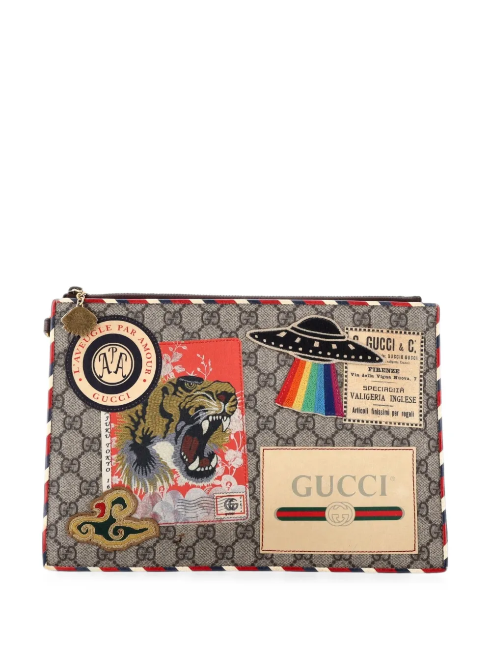 Gucci Pre-Owned Courrier Pouch GG Coated Canvas with Applique clutch bag - Brown