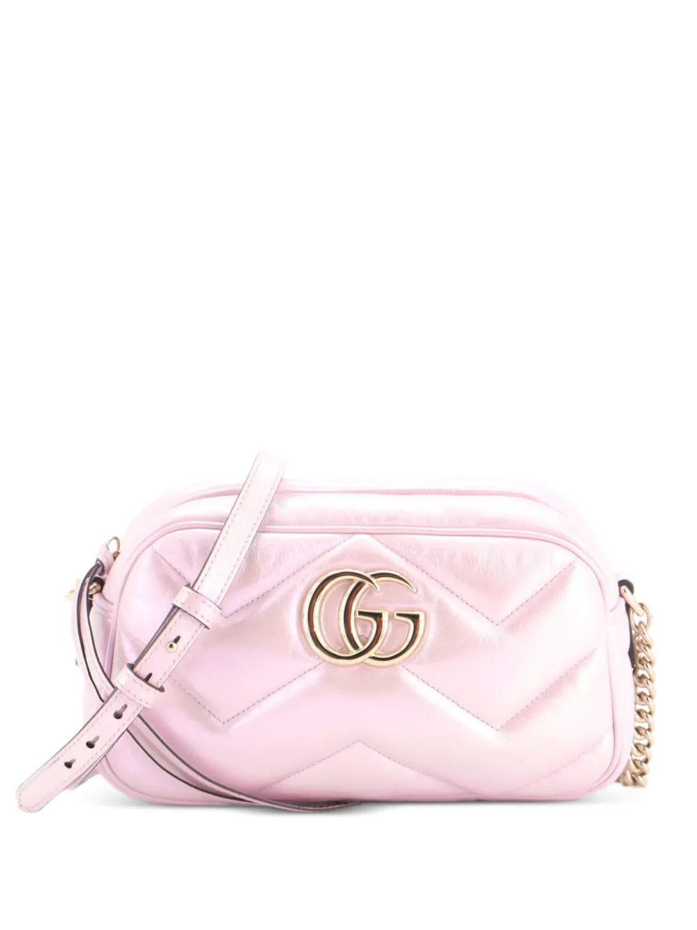 Gucci Pre-Owned Kleine GG Marmont Chevron Schultertasche aus changierendem Leder - Rosa