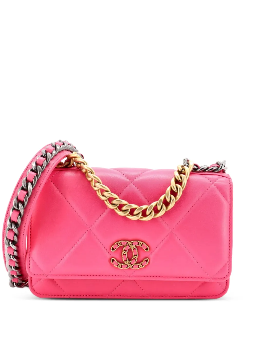 CHANEL Pre-Owned 19 Wallet on Chain Quilted Lambskin crossbody bag - Rosa