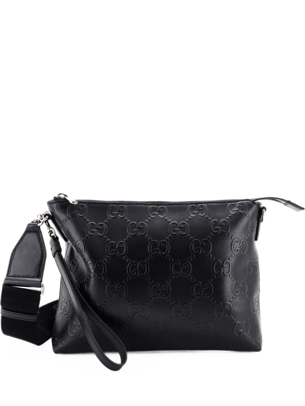 Gucci Pre-Owned Mittelgroße wandelbare Clutch aus perforiertem Leder mit GG-Prägung - Schwarz