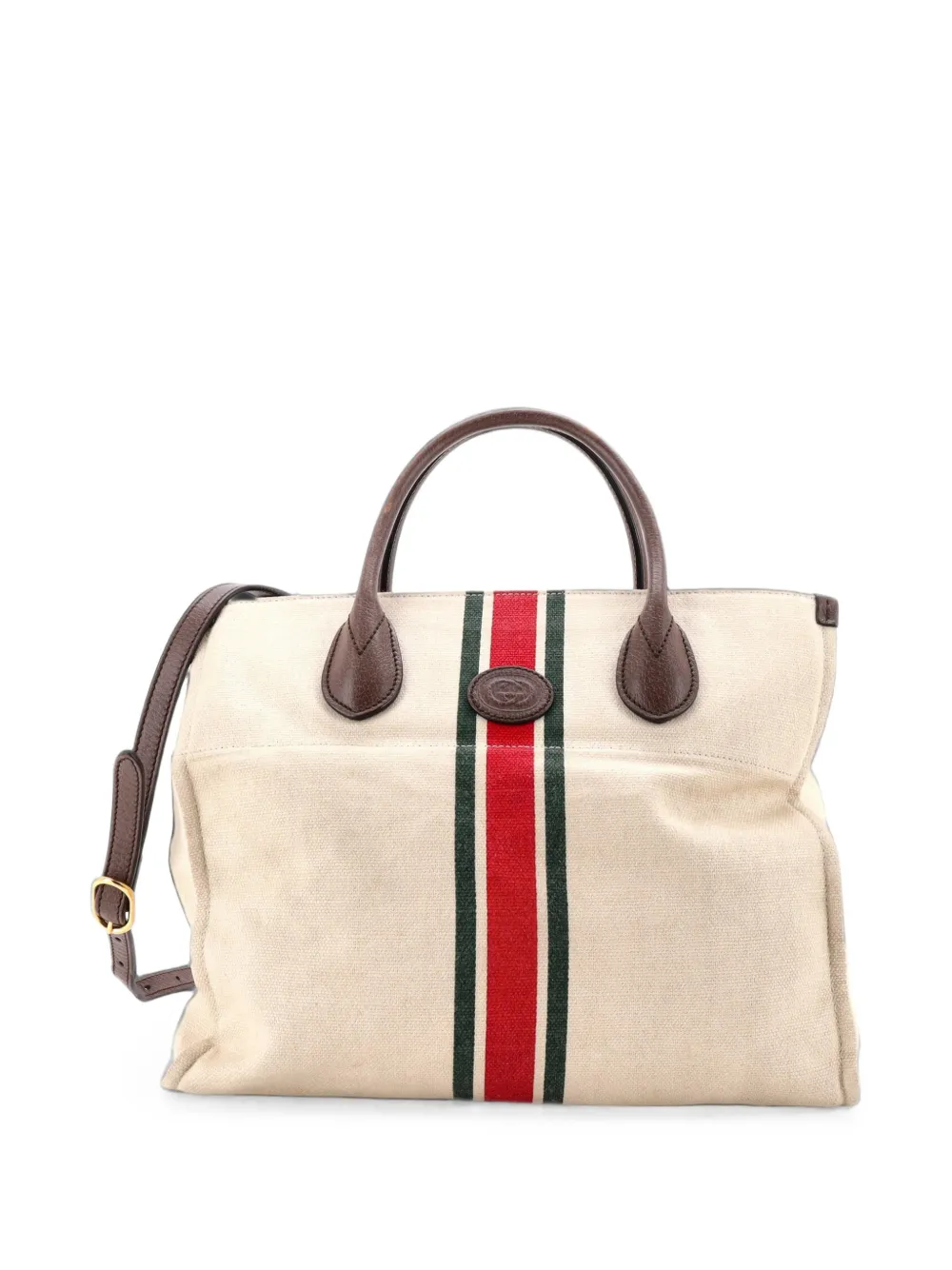 Gucci Pre-Owned Kleine Tote Bag aus faltbarem Web-Canvas mit Leder - Nude