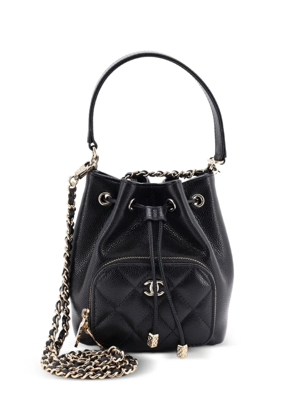 CHANEL Pre-Owned Business Affinity Top Handle Drawstring Quilted Caviar Mini bucket bag - Nero