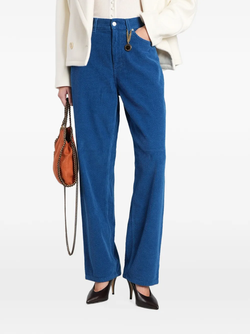 Stella McCartney corduroy-effect straight-leg trousers Blauw