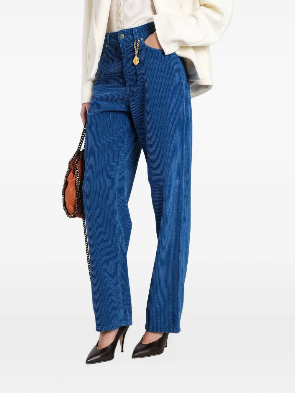 Stella McCartney corduroy-effect straight-leg trousers Blauw