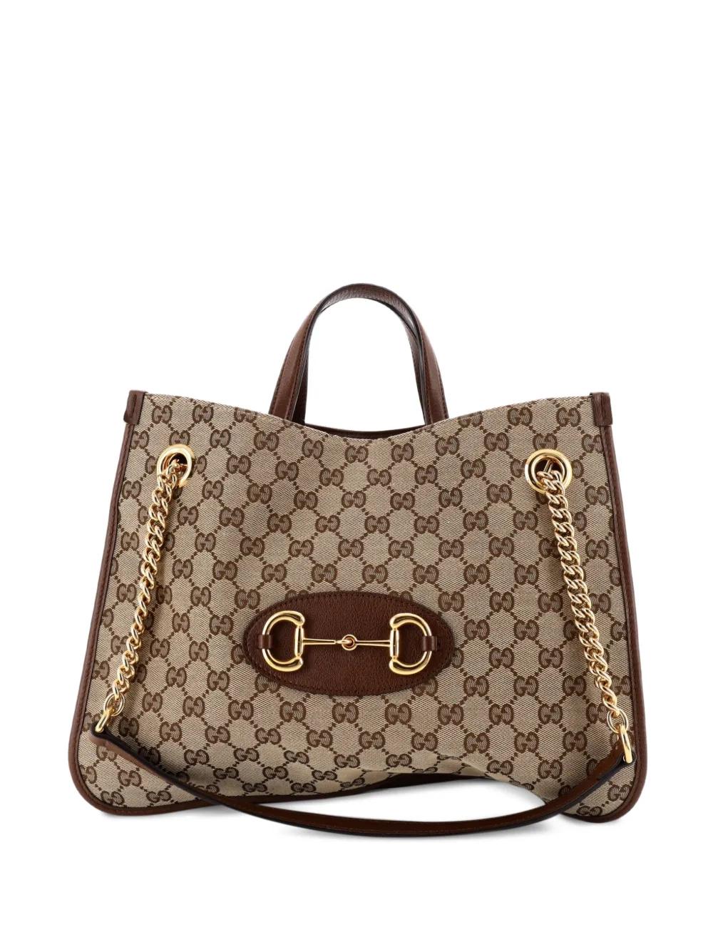 Gucci Pre-Owned Borsa tote Horsebit 1955 media in tela GG e pelle con catena - Marrone