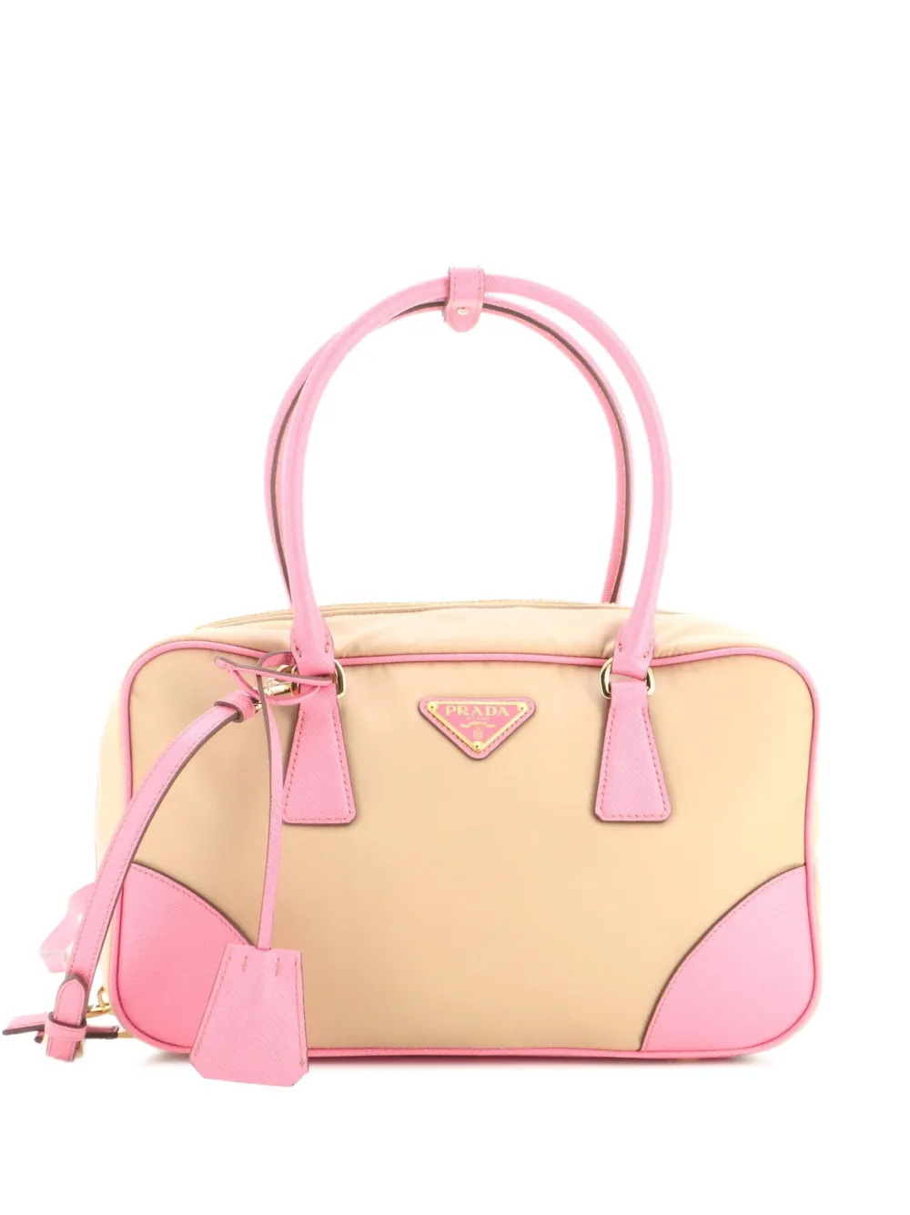 Prada Pre-Owned Re-Edition 1978 Two Handle Bag Re-Nylon with Saffiano Leather Medium satchel - Toni neutri