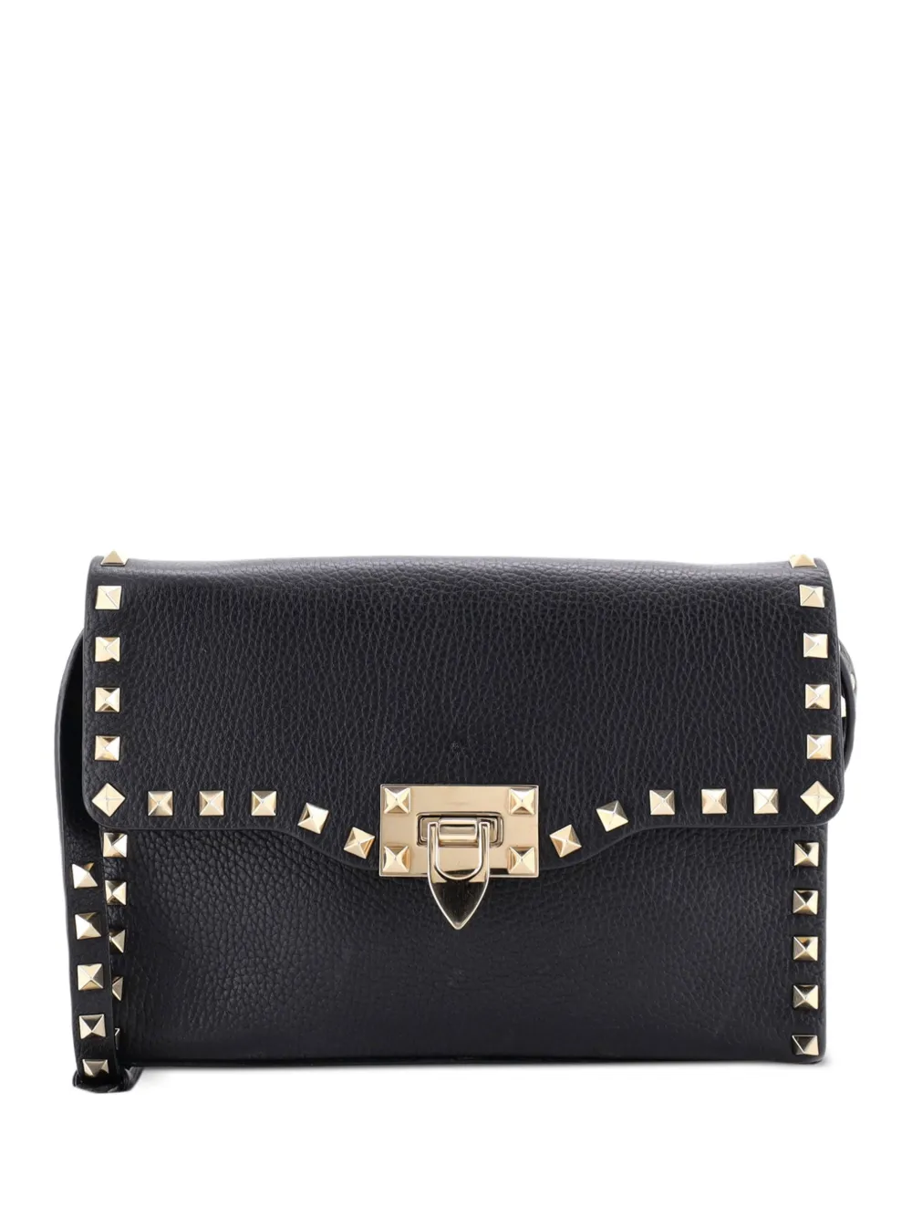 Valentino Garavani Pre-Owned Mittelgroße Rockstud Flip Lock Umhängetasche mit Klappe - Schwarz