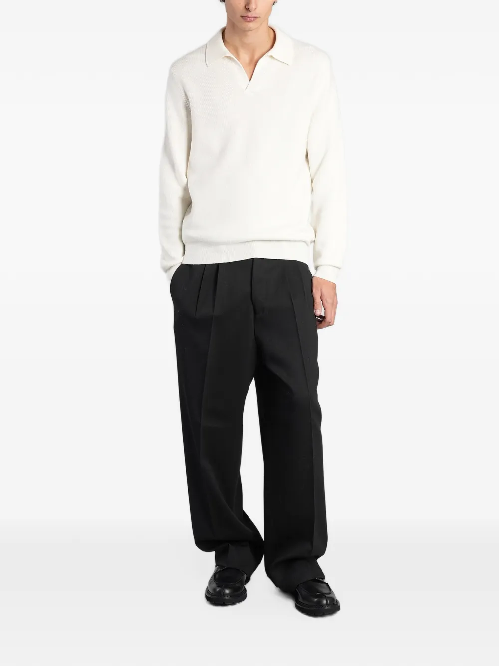 Tagliatore fine-knit long-sleeve polo shirt Wit