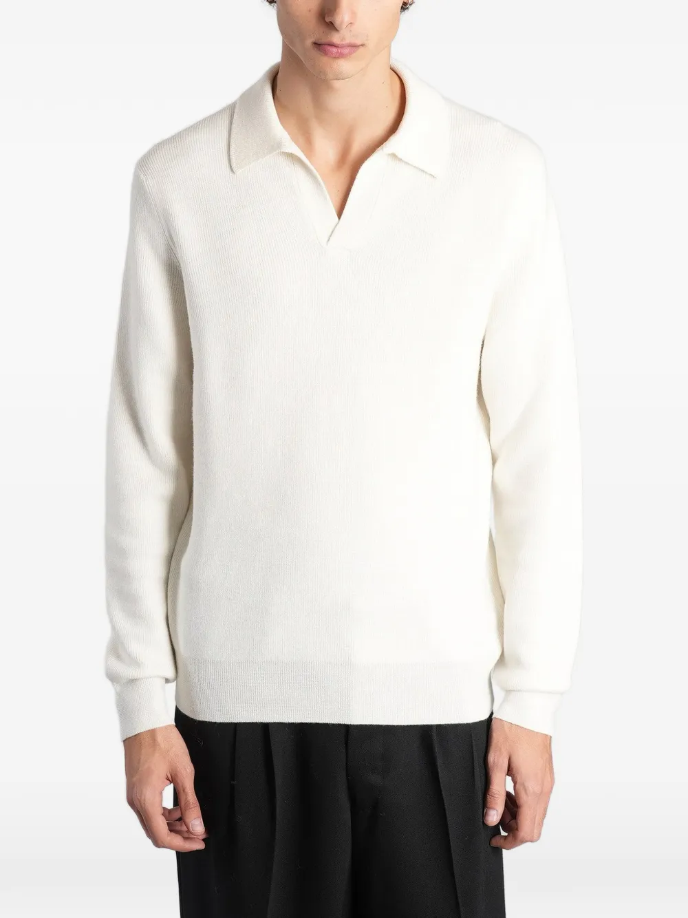 Tagliatore fine-knit long-sleeve polo shirt Wit
