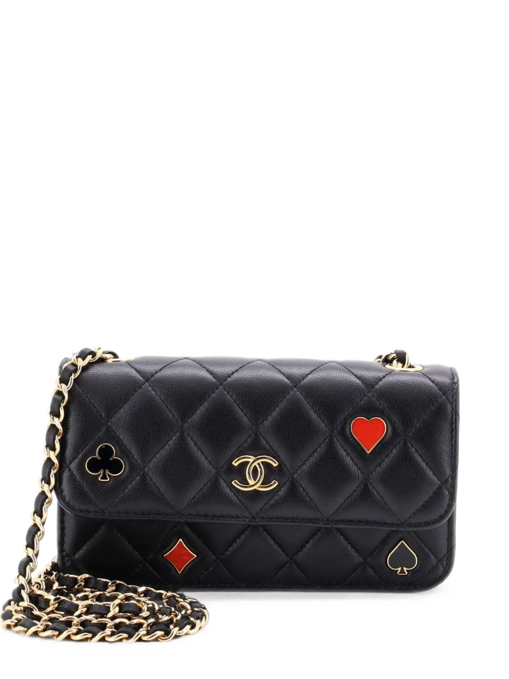 CHANEL Pre-Owned Coco Casino Flap Phone Holder with Chain Quilted Lambskin crossbody bag - Nero