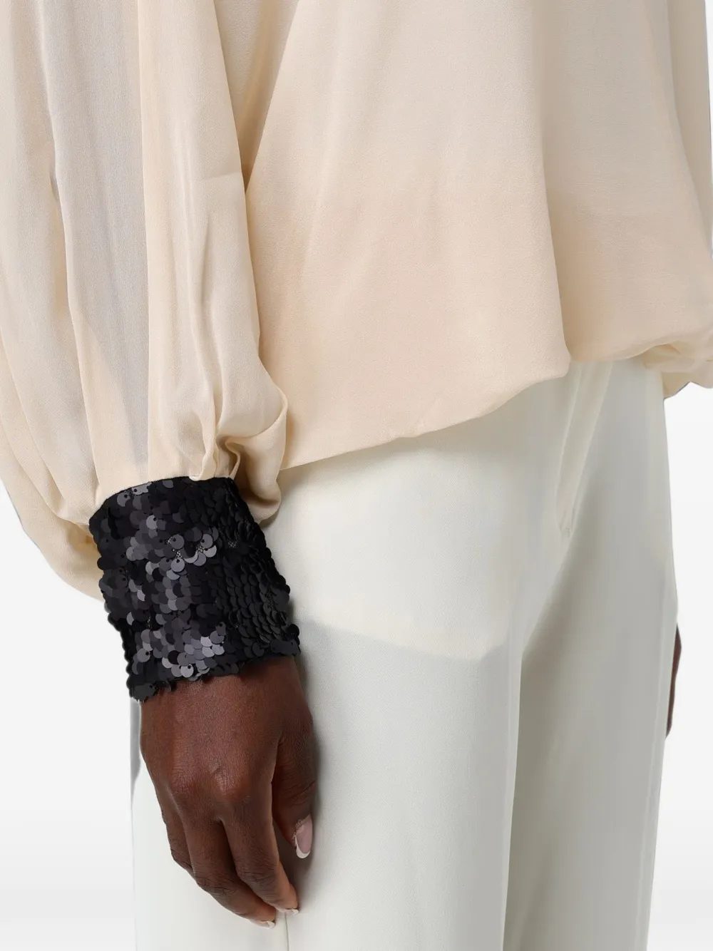 Hanita Top met hoge hals en manchetten met pailletten Beige