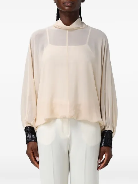 Hanita sequin-cuff high-neck top
