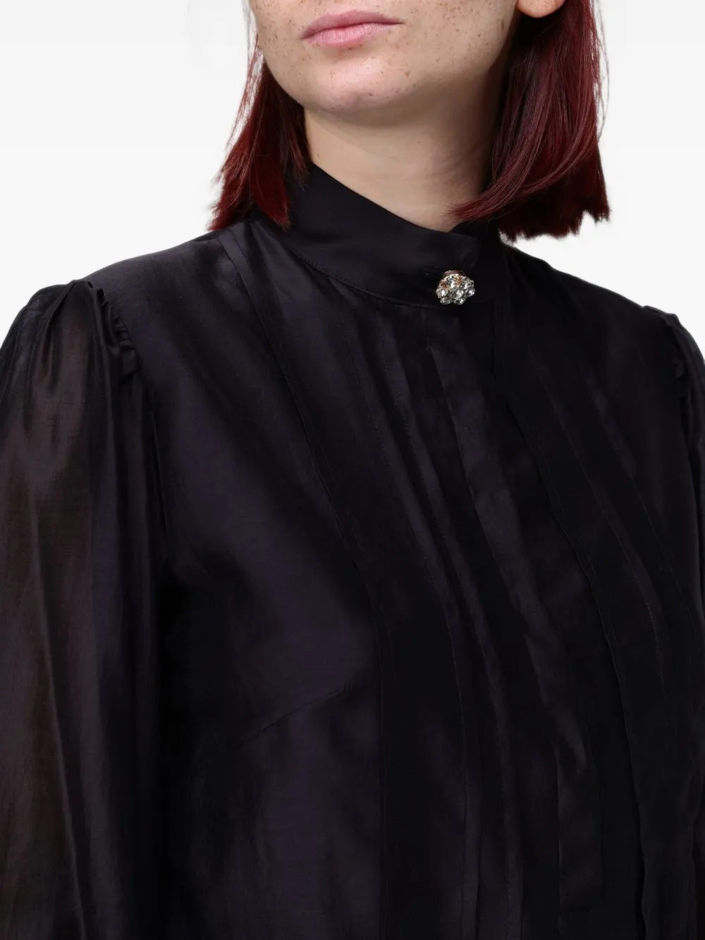 Hanita Blouse verfraaid met kristallen en gesmockt detail Zwart